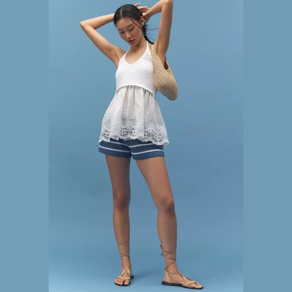 NEW By Anthropologie - Size XS, S, M Twofer Crochet Lace Halter Tank Top - Ivory - Picture 3 of 4